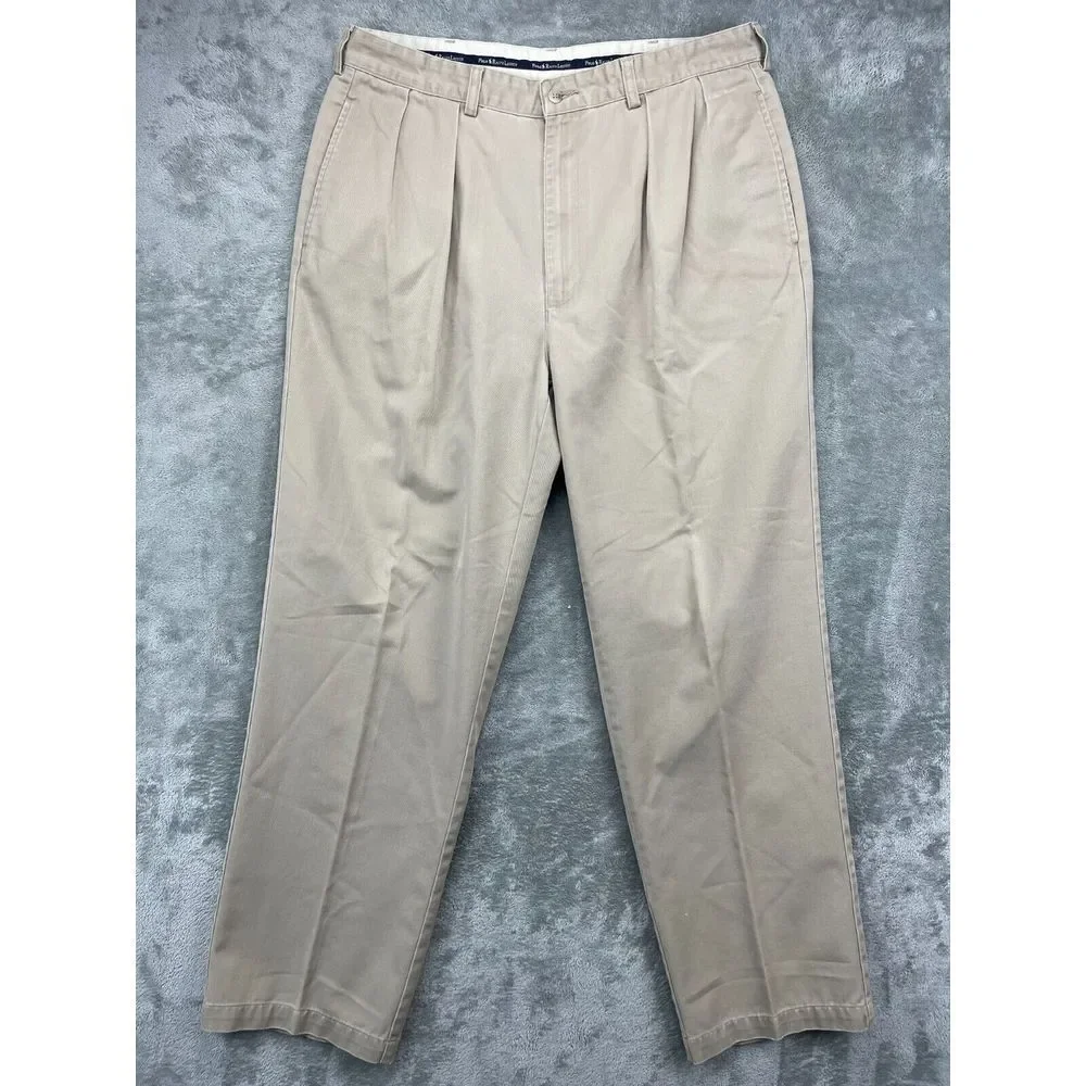 VTG Polo Ralph Lauren Men's Chino Pants 36x34 (Real‎ 36x31) Beige Pleated